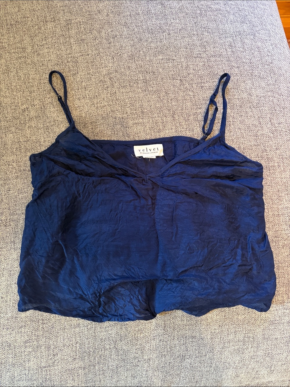 Velvet Navy Spaghetti Strap Silk-Look Cami
